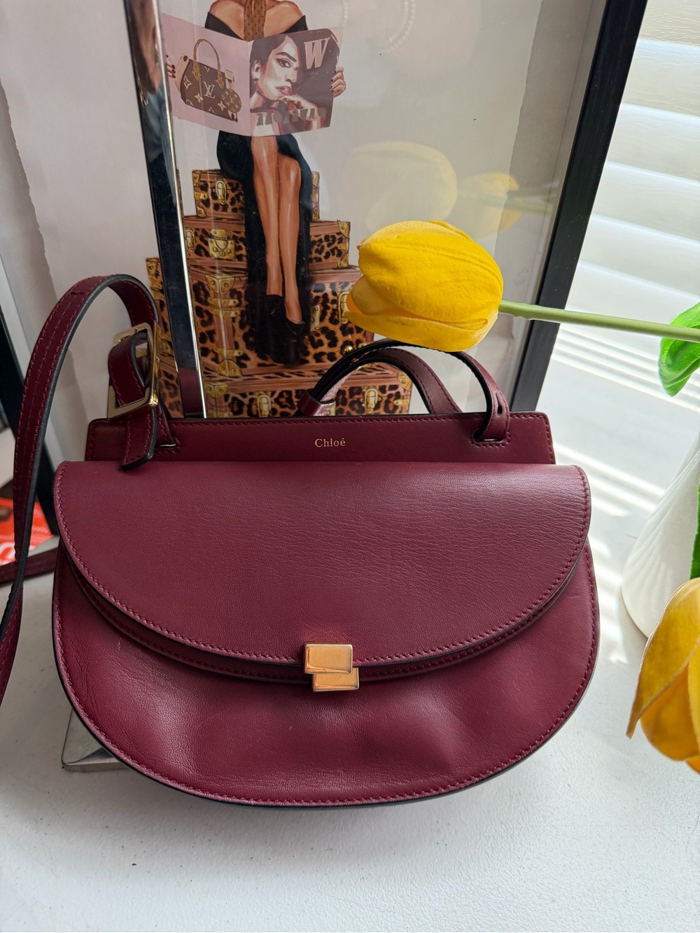 Chloé Georgia Small Saddle Bag – Burgundy Leather – Authentic